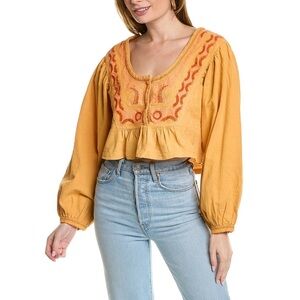 NWT Free People Iggie Embroidered Top Boho Orange